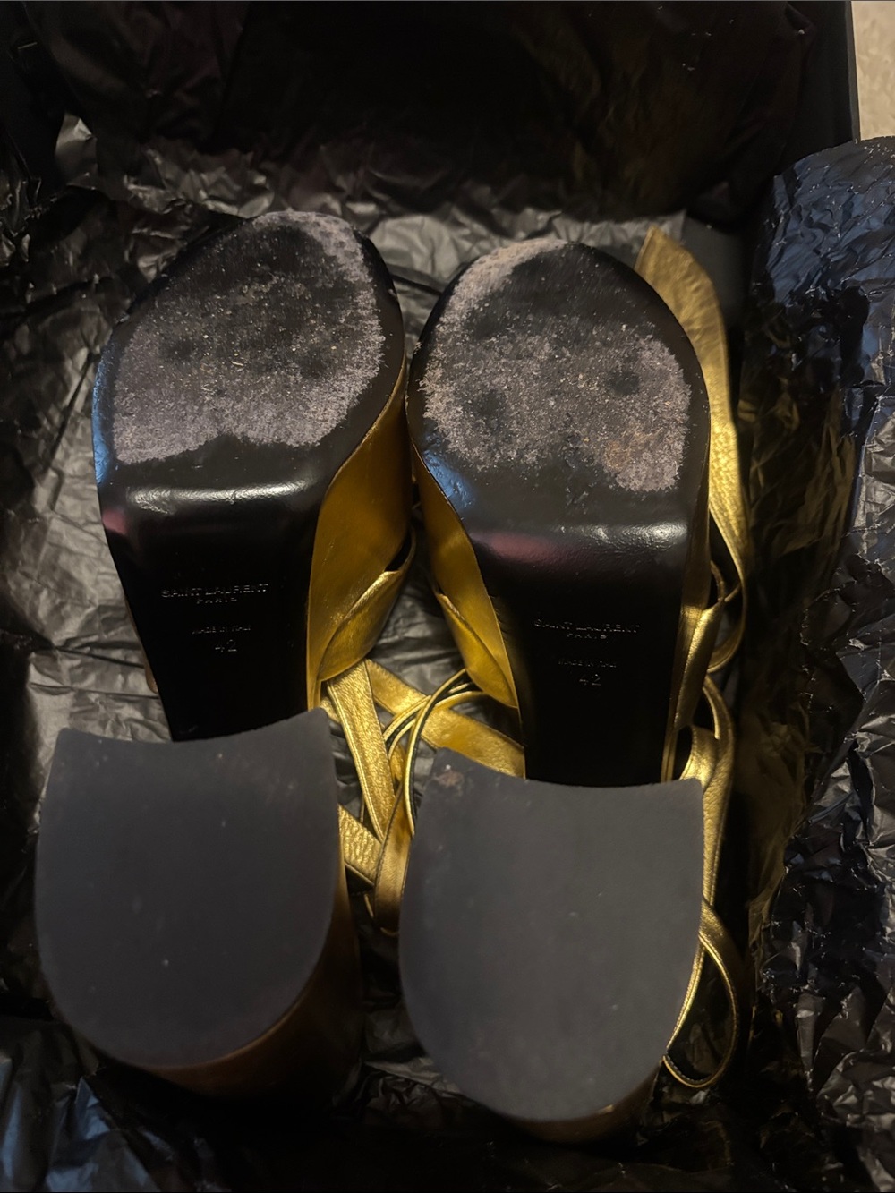 Saint Laurent Gold PAIGE Platform Wrap-Heel Sandals - Picture 2 of 8